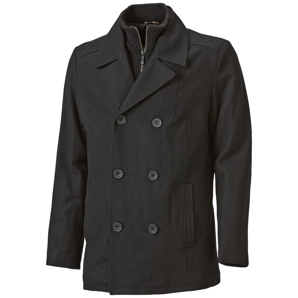 Kenneth Cole Men's Double Breasted Wool Blend Peacoat with Bib